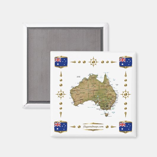 Australien Karte + Flaggen Magnet (Vorderseite/Rückseite)