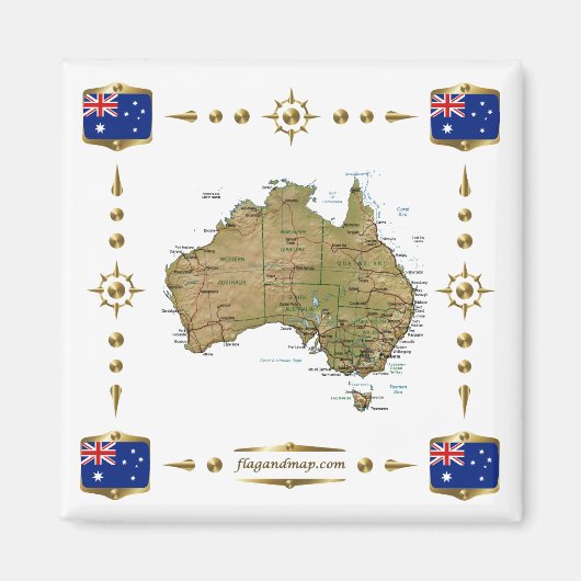 Australien Karte + Flaggen Magnet (Vorne)