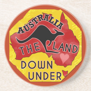 Australien Karte Land Down Under Kangaroo Retro Getränkeuntersetzer