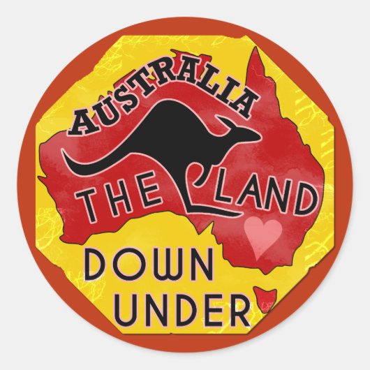 Australien Karte Land Down Under Kangaroo Retro Runder Aufkleber (Vorderseite)