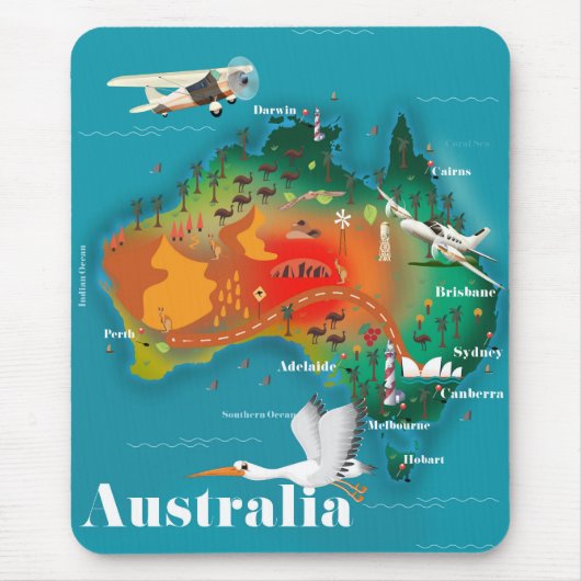 Australien Karte Reiseplakat Mousepad (Vorne)