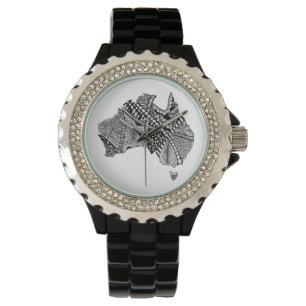 Australien Karte Schwarz-Weiß-Pen und Tinte Armbanduhr