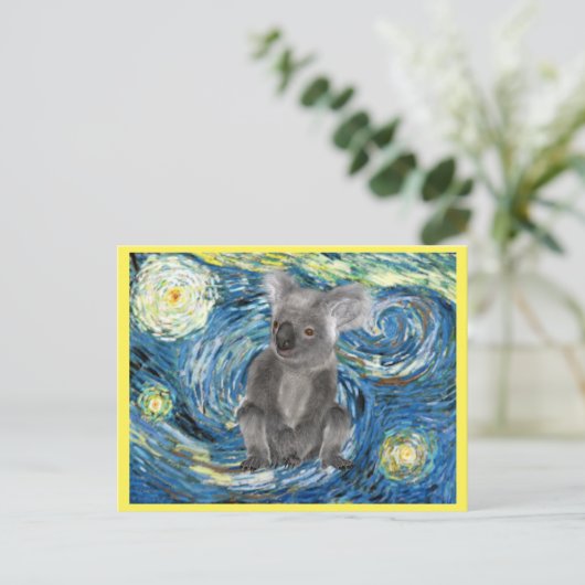 Australien Koala in Starry Night Spoof Postcard Postkarte (Stehend Vorderseite)