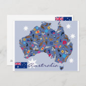 Australien Länderform mit Symbolen Postkarte (Vorne/Hinten)