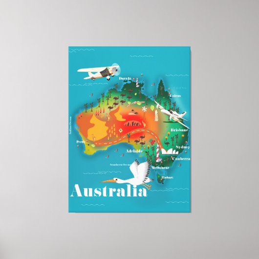 Australien Map Reiseplakat Leinwanddruck (Vorderseite)