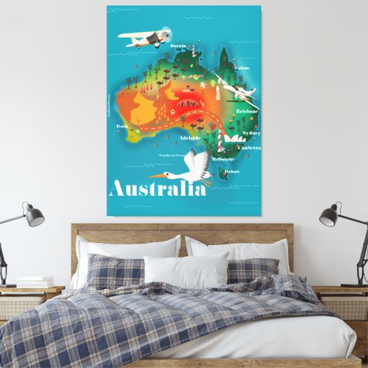 Australien Map Reiseplakat Leinwanddruck (Insitu (Schlafzimmer))