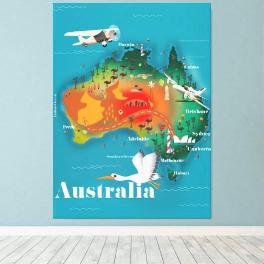Australien Map Reiseplakat Leinwanddruck (Insitu (Holzboden))
