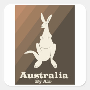 Australien mit dem Flugzeug Känguru-Reiseplakat. Quadratischer Aufkleber
