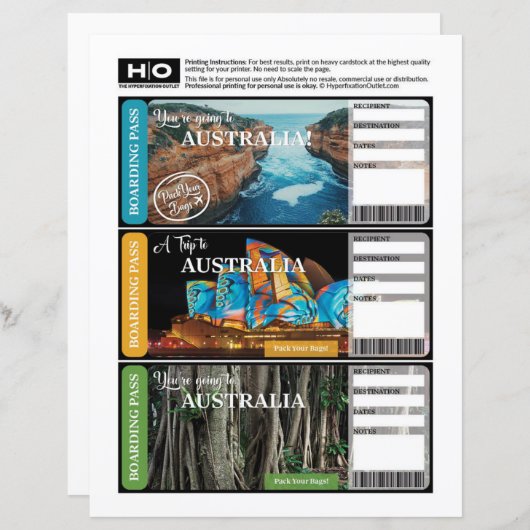 Australien Mock Ticket für Reisen und Veranstaltun (Vorne/Hinten)