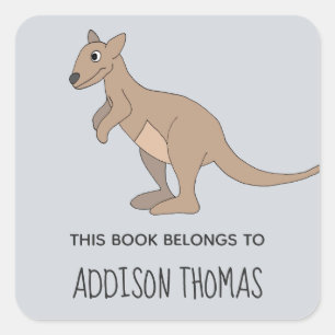 Australien Niedlich Kangaroo Doodle Kids Buchzeich Quadratischer Aufkleber