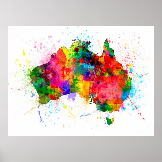Australien Paint Splashes Map Poster (Vorne)