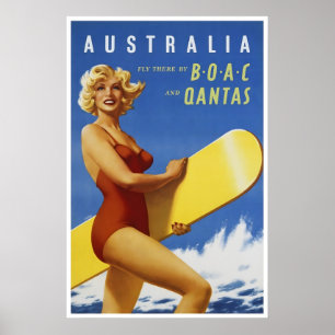Australien Reiseplakat Surfkunst Qantas Druck Poster