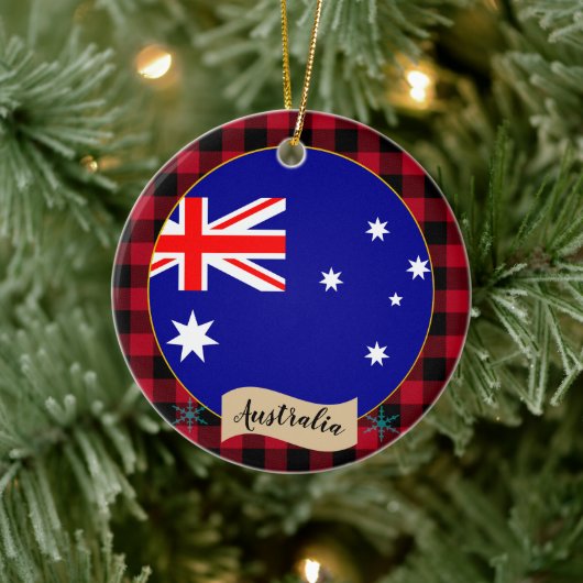 Australien, Roter Büffel, kariert und australische Keramik Ornament (Baum)