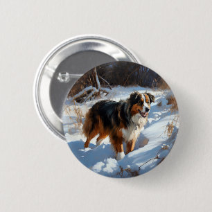 Australien Shepherd Lass es schneien Weihnachten Button