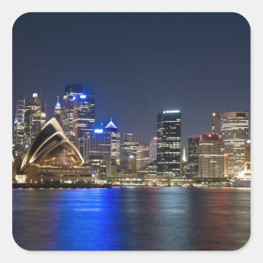 Australien, Sydney. Skyline mit Opernhaus gesehen Quadratischer Aufkleber (Vorderseite)