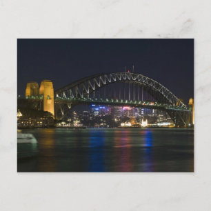 Australien, Sydney. Sydney Hafen bei Nacht. Postkarte