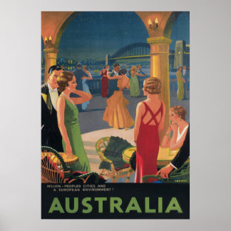 Australien, Tanz Party, Vintage Travel Poster