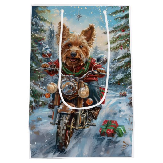 Australien Terrier Riding Motorrad Weihnachten Mittlere Geschenktüte (Rückseite)