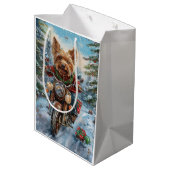 Australien Terrier Riding Motorrad Weihnachten Mittlere Geschenktüte (Rückseite Schrägansicht)