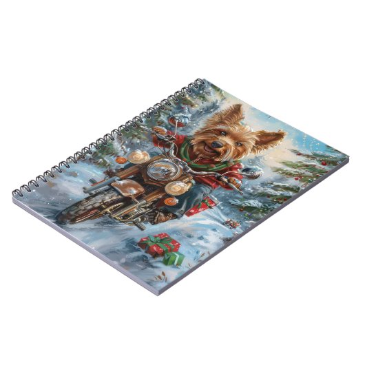 Australien Terrier Riding Motorrad Weihnachten Notizblock (Linke Seite)