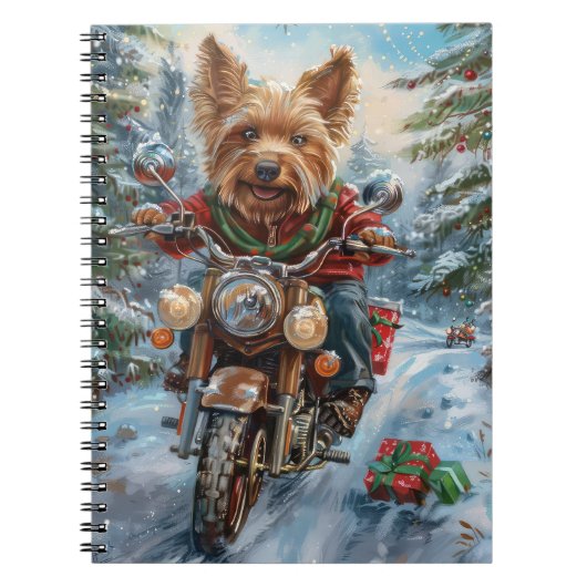 Australien Terrier Riding Motorrad Weihnachten Notizblock (Vorderseite)