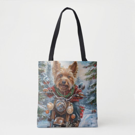 Australien Terrier Riding Motorrad Weihnachten Tasche (Vorderseite)