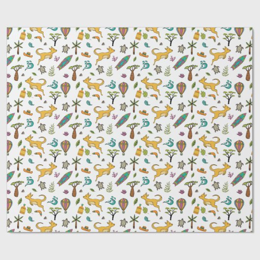 Australien Themed Pattern White Geschenkpapier (Flach)