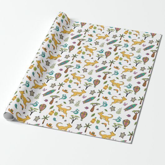 Australien Themed Pattern White Geschenkpapier (Ungerollt)