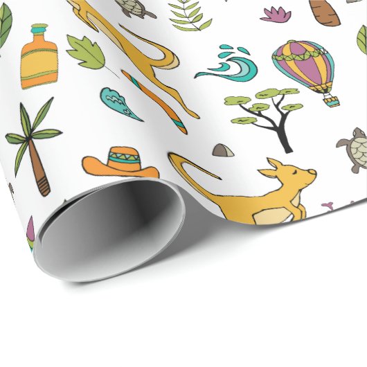 Australien Themed Pattern White Geschenkpapier (Rolleneckpunkt)
