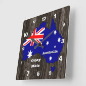 Australien Uhr, G-Day Mate, Holz, australische Fla Quadratische Wanduhr (Winkel)
