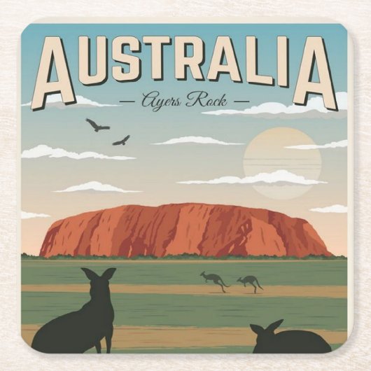 Australien Untersetzer, Text hinzufügen, Square Pa Rechteckiger Pappuntersetzer (Vorderseite)