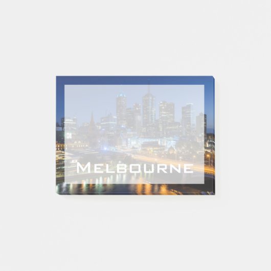 Australien, Victoria, Melbourne, Skyline mit Post-it Klebezettel (Vorderseite)