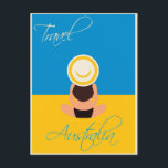 Australien Vintag Beach Travel Poster Postkarte<br><div class="desc">Jeder würde Liebe haben,  dieses Vintage australische Reiseplakat mit einer Retro-Illustration einer Frau an einem Strand in Australien zu erhalten!</div>