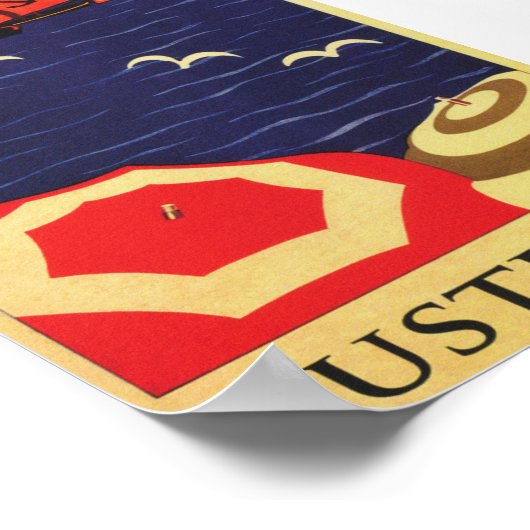 Australien Vintag Beach Umbrellas Reiseplakat Poster (Ecke)