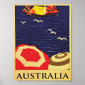 Australien Vintag Beach Umbrellas Reiseplakat Poster (Vorne)