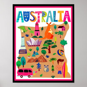Australiens ikonische Sehenswürdigkeiten & Wildlif Poster
