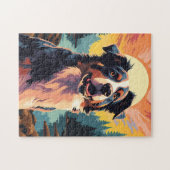 Australier-Hirte im Wald bei Sonnenuntergang Puzzle (Horizontal)