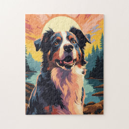 Australier-Hirte im Wald bei Sonnenuntergang Puzzle
