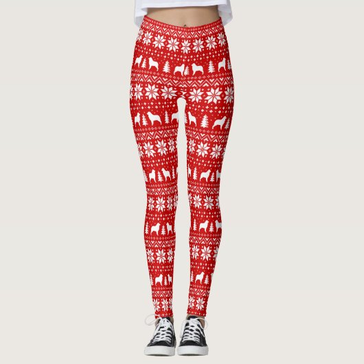 Australier Shepherds Weihnachtsmuster-Rot Leggings (Vorderseite)