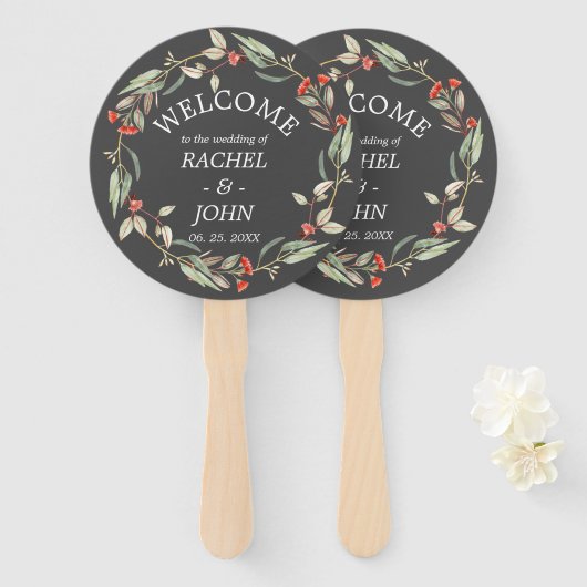 Australische Blume Rustic Wedding Welcome Gray Fächer (Vorne und Hinten)