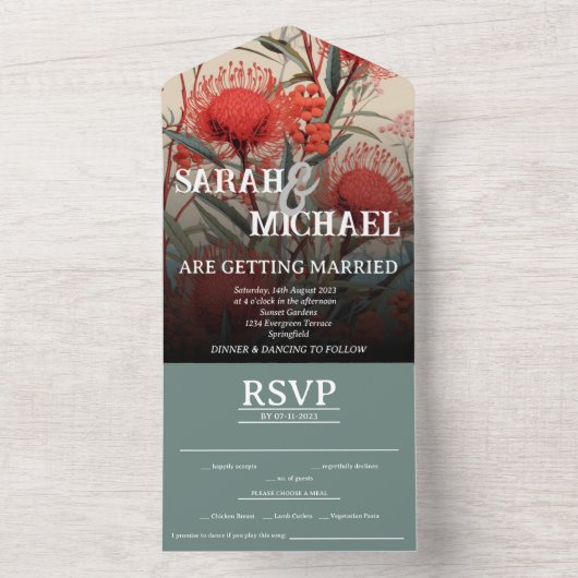 Australische Botanische Waratah All In One Einladung (Innen Boden)