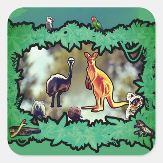 Australische Buschlandschaft Rahmung Quadratischer Aufkleber (Vorderseite)