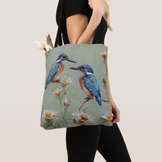 Australische Eisvögel Vögel Und Blumen Ölmalerei, Tasche (Von Nahem)