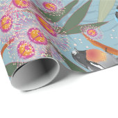 Australische Eukalyptus-Blumen mit Vögeln Geschenkpapier (Rolleneckpunkt)