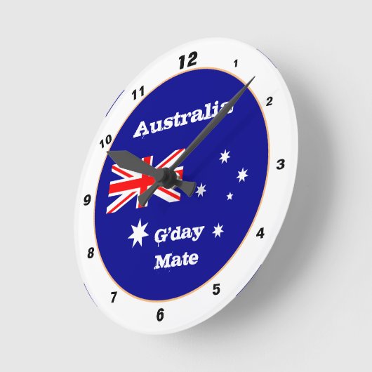 Australische Flagge & G'day Mate, Australien /Desi Runde Wanduhr (Winkel)