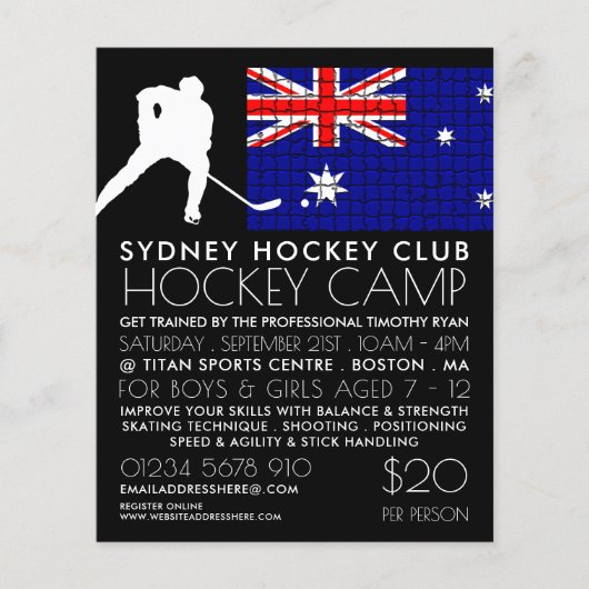 Australische Flagge, Hockey Player, Camp-Werbung Flyer (Vorne)