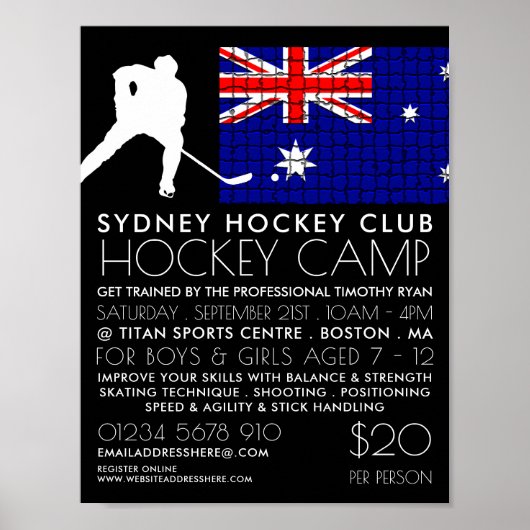 Australische Flagge, Hockey Player, Camp-Werbung Poster (Vorne)