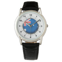 Australische Flagge Schwarzes Leder Strap Watch