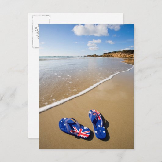 Australische Flaggen auf Strand | Südwales Postkarte (Vorne/Hinten)