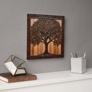 Australische Flora: The Wattle Tree Wood Print, Quadratische Wanduhr